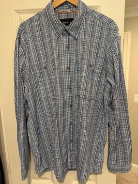 Orvis Light and Navy Blue Plaid Button-Down Shirt